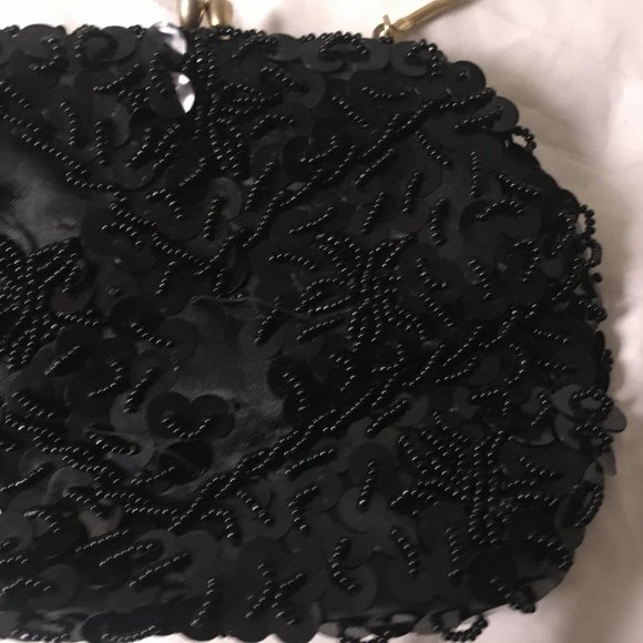 Du Val Black Purse Hong Kong Sequin Beads Evening Hand Chain Bag Clasp Vintage - Picture 6 of 15